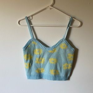 blue and white floral princess polly sweater crop top